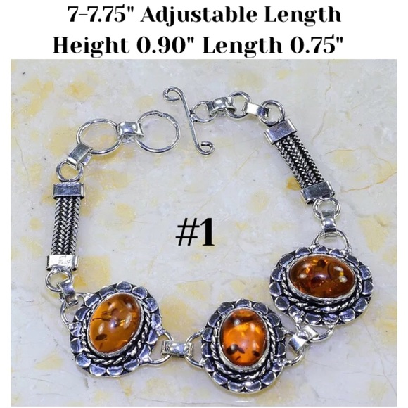 Amber Gemstone Vintage Handmade Stamped Bracelet - Picture 2 of 7